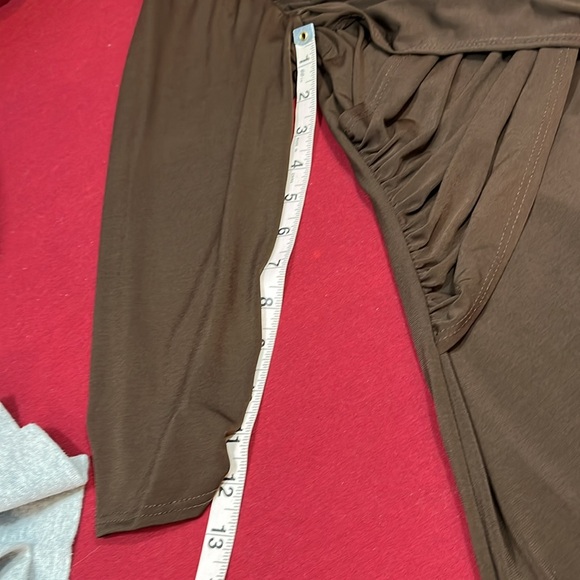 XL BROWN WRAP top DRESS FLATTERING stretchy knit wide neck midi 3/4 Slv slinky - Picture 8 of 14